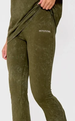 PRETTYLITTLETHING Khaki Print Washed High Waist Flared Pants