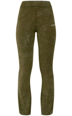 PRETTYLITTLETHING Khaki Print Washed High Waist Flared Pants