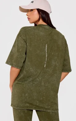 PRETTYLITTLETHING Khaki Print Washed Oversized T-shirt