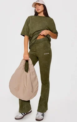 PRETTYLITTLETHING Khaki Print Washed Oversized T-shirt