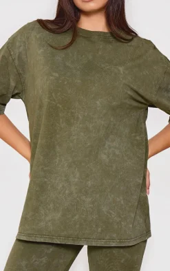 PRETTYLITTLETHING Khaki Print Washed Oversized T-shirt