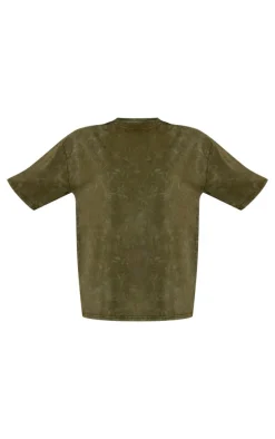 PRETTYLITTLETHING Khaki Print Washed Oversized T-shirt