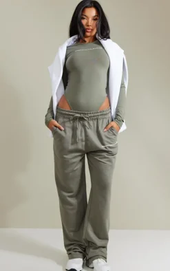 PRETTYLITTLETHING Khaki Straight Leg Logo Sweatpants