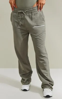 PRETTYLITTLETHING Khaki Straight Leg Logo Sweatpants