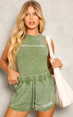 PRETTYLITTLETHING Khaki Wash Racer Bodysuit