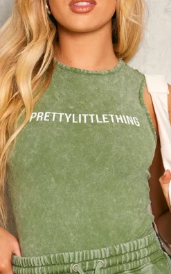 PRETTYLITTLETHING Khaki Wash Racer Bodysuit
