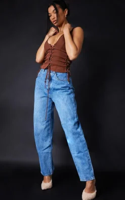 PRETTYLITTLETHING L30 Mid Blue Boyfriend Jeans