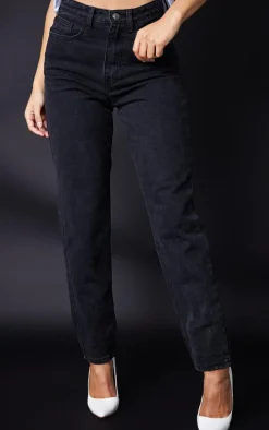 PRETTYLITTLETHING L30 Washed Black Mom Jeans