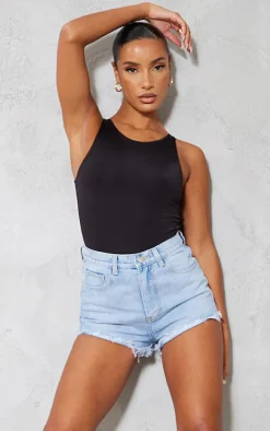 PRETTYLITTLETHING Light Blue Wash Frayed Hem Denim Shorts