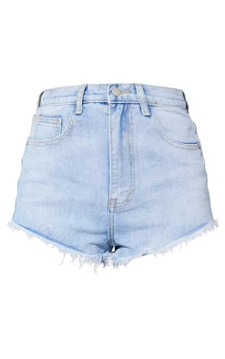 PRETTYLITTLETHING Light Blue Wash Frayed Hem Denim Shorts