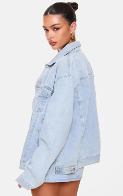 PRETTYLITTLETHING Light Blue Wash Oversized Boyfriend Denim Jacket