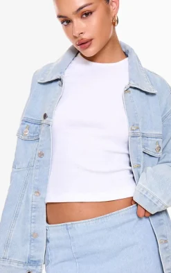 PRETTYLITTLETHING Light Blue Wash Oversized Boyfriend Denim Jacket