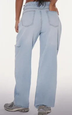 PRETTYLITTLETHING Light Blue Wash Thigh Split Boyfriend Jeans