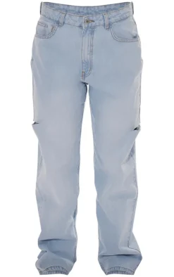 PRETTYLITTLETHING Light Blue Wash Thigh Split Boyfriend Jeans