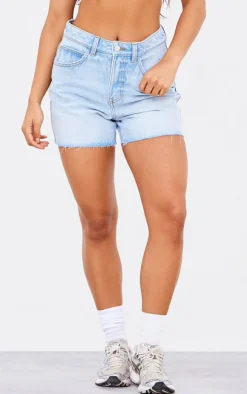 PRETTYLITTLETHING Light Blue Raw Hem Boyfriend Denim Shorts