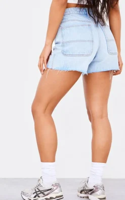 PRETTYLITTLETHING Light Blue Raw Hem Boyfriend Denim Shorts