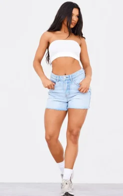 PRETTYLITTLETHING Light Blue Raw Hem Boyfriend Denim Shorts