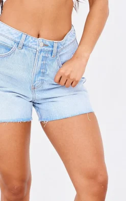 PRETTYLITTLETHING Light Blue Raw Hem Boyfriend Denim Shorts