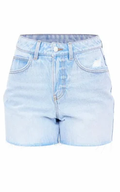 PRETTYLITTLETHING Light Blue Raw Hem Boyfriend Denim Shorts