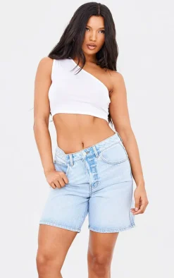 PRETTYLITTLETHING Light Blue Longline Loose Fit Denim Shorts