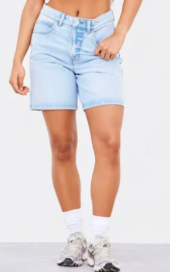 PRETTYLITTLETHING Light Blue Longline Loose Fit Denim Shorts