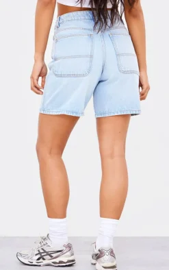 PRETTYLITTLETHING Light Blue Longline Loose Fit Denim Shorts