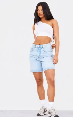 PRETTYLITTLETHING Light Blue Longline Loose Fit Denim Shorts