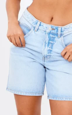 PRETTYLITTLETHING Light Blue Longline Loose Fit Denim Shorts
