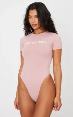 PRETTYLITTLETHING Light Pink Logo Short Sleeve Bodysuit