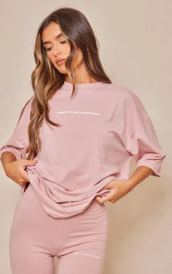 PRETTYLITTLETHING Light Pink Printed Oversized T-shirt