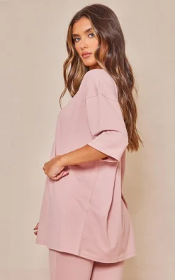 PRETTYLITTLETHING Light Pink Printed Oversized T-shirt