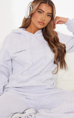 PRETTYLITTLETHING Logo Ash Grey Est 2012 Oversized Fit Hoodie