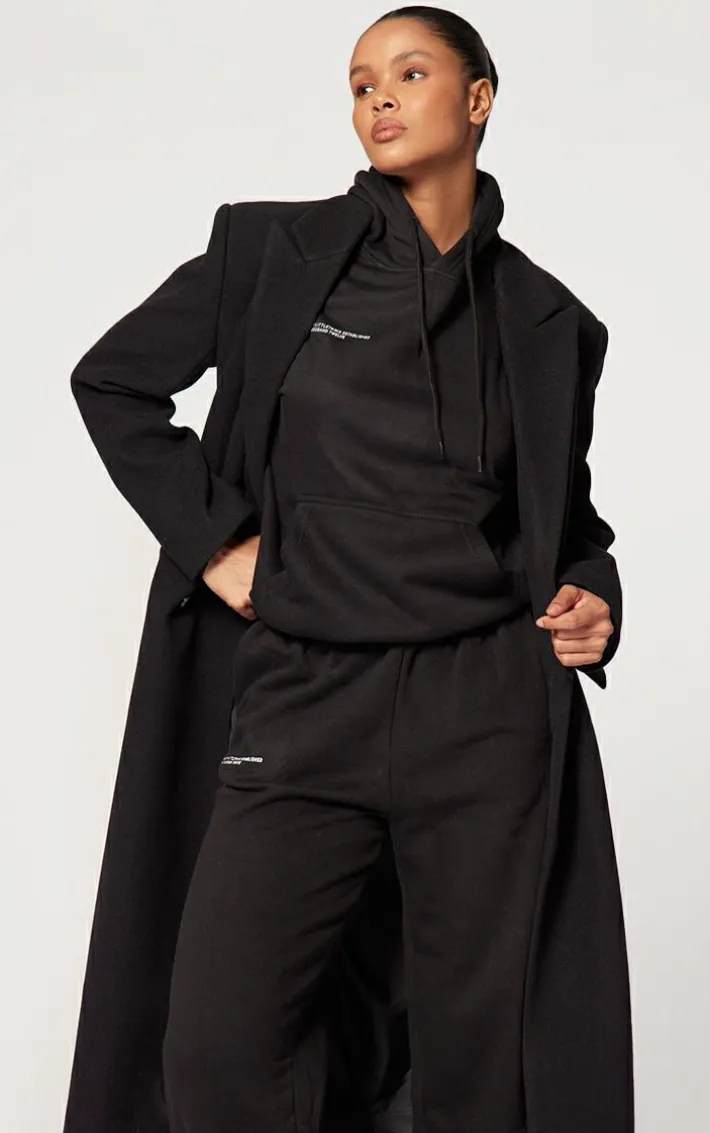 PRETTYLITTLETHING Logo Black Est 2012 Oversized Fit Hoodie