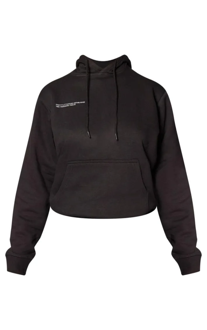 PRETTYLITTLETHING Logo Black Est 2012 Oversized Fit Hoodie