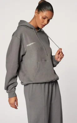 PRETTYLITTLETHING Logo Charcoal Grey Est 2012 Oversized Fit Hoodie
