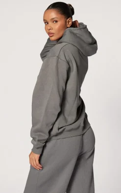 PRETTYLITTLETHING Logo Charcoal Grey Est 2012 Oversized Fit Hoodie