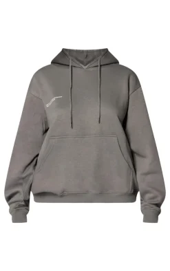 PRETTYLITTLETHING Logo Charcoal Grey Est 2012 Oversized Fit Hoodie