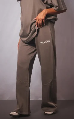 PRETTYLITTLETHING Maternity Charcoal Logo Wide Leg Sweatpants