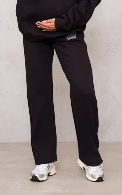 PRETTYLITTLETHING Maternity Black Embroidered Wide Leg Sweatpants