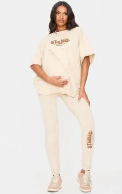 PRETTYLITTLETHING Maternity Washed Stone Leggings