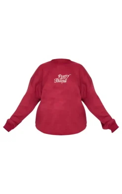 PRETTYLITTLETHING Maternity Burgundy Embroidered Oversized Sweatshirt
