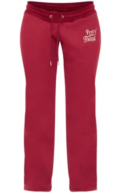 PRETTYLITTLETHING Maternity Burgundy Embroidered Wide Leg Sweatpants