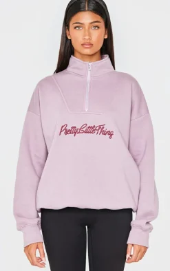PRETTYLITTLETHING Mauve Half Zip Sweatshirt