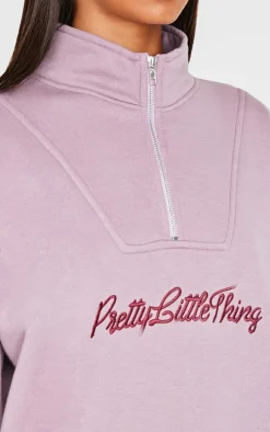 PRETTYLITTLETHING Mauve Half Zip Sweatshirt