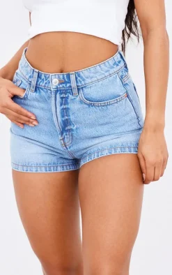 PRETTYLITTLETHING Mid Blue Wash Basic Denim Shorts