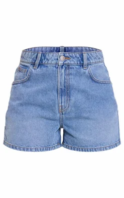 PRETTYLITTLETHING Mid Blue Wash Mom Denim Shorts