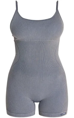 PRETTYLITTLETHING Midnight Blue Acid Wash Seamless Gym Unitard