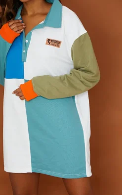 PRETTYLITTLETHING Mineral Blue Contrast Block Detail Sweatshirt Dress