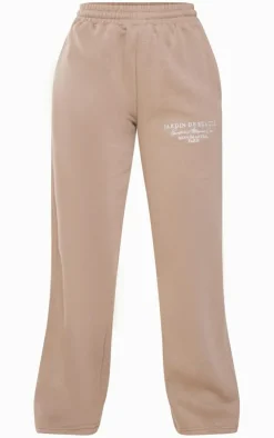PRETTYLITTLETHING Mocha Logo Embroidered Wide Leg Sweatpants