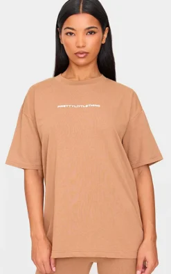 PRETTYLITTLETHING Mocha Printed Oversized T-shirt